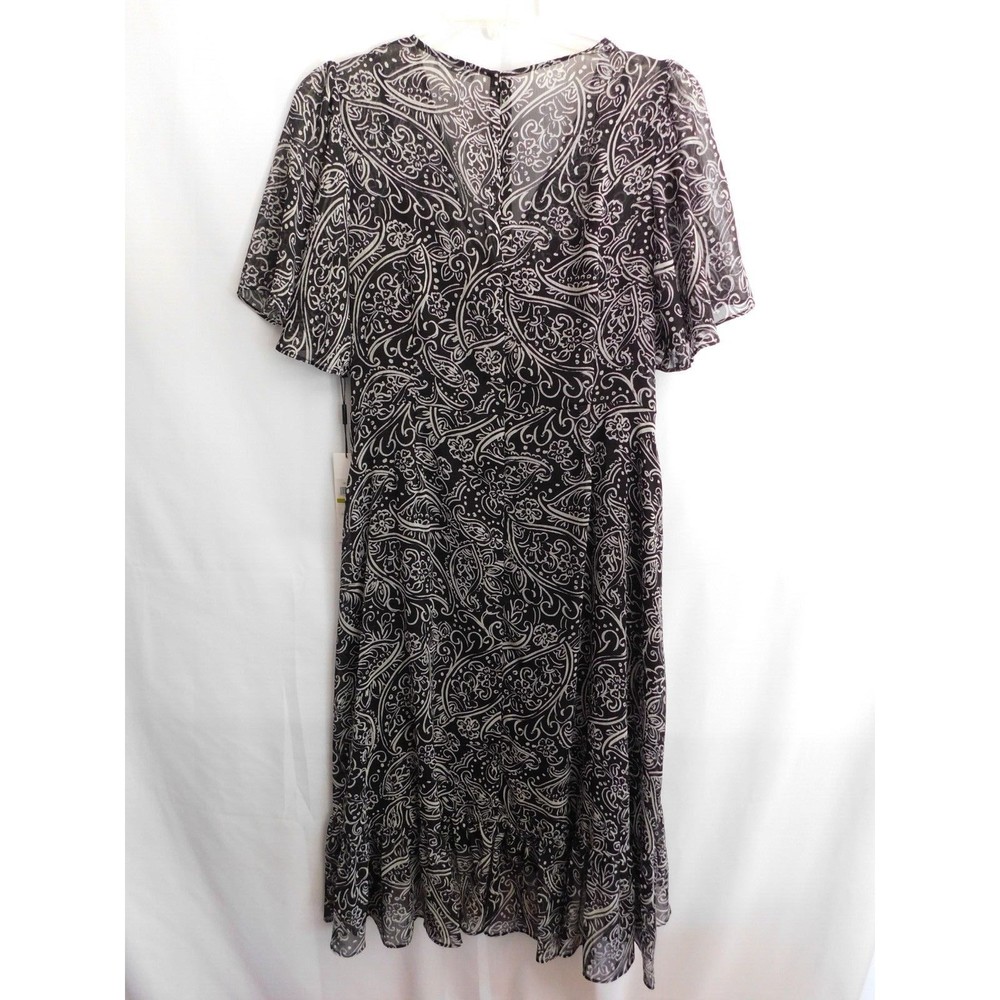 Calvin Klein Dress Faux Wrap Semi-Sheer Black / White Floral Maxi  ~NWT~ - Picture 4 of 9